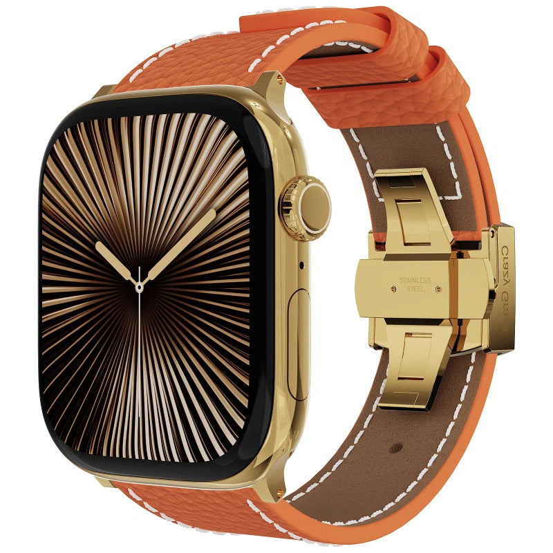 Luxury Butterfly Buckle Leather Strap For Apple Watch