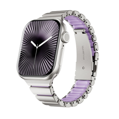 Stainless Steel Link Band with Fold-Over Clasp for Apple Watch