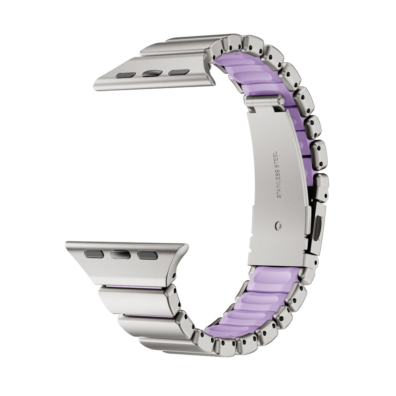 Stainless Steel Link Band with Fold-Over Clasp for Apple Watch