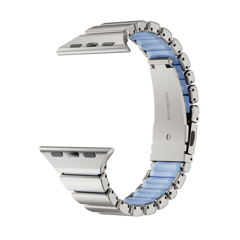 Stainless Steel Link Band with Fold-Over Clasp for Apple Watch