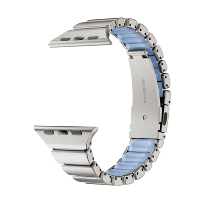 Stainless Steel Link Band with Fold-Over Clasp for Apple Watch