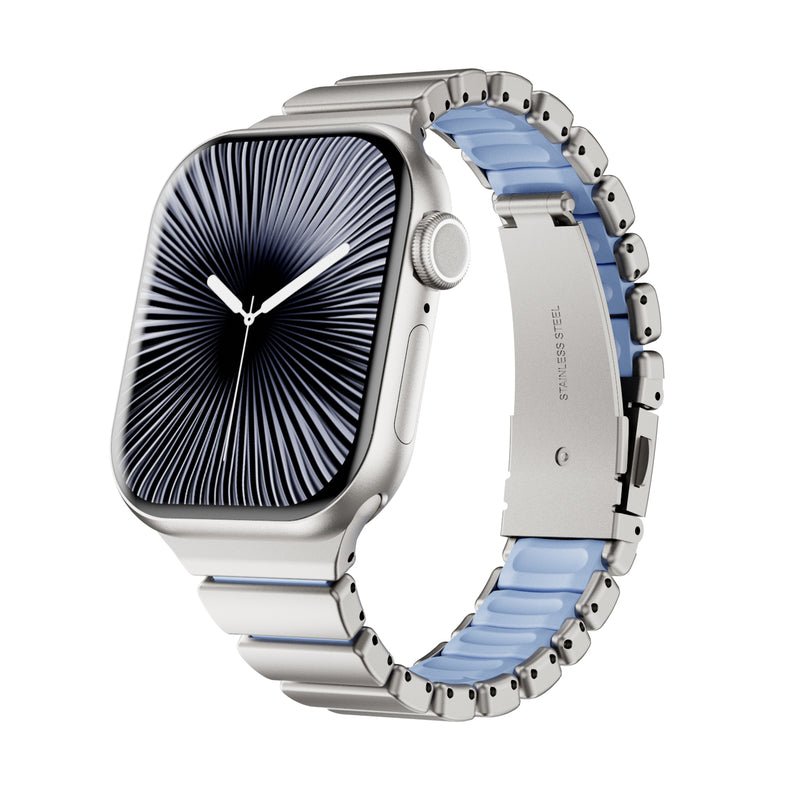 Stainless Steel Link Band with Fold-Over Clasp for Apple Watch