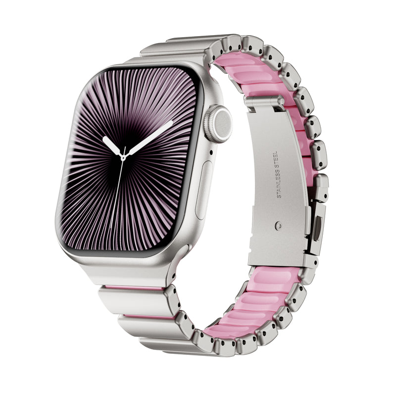 Stainless Steel Link Band with Fold-Over Clasp for Apple Watch