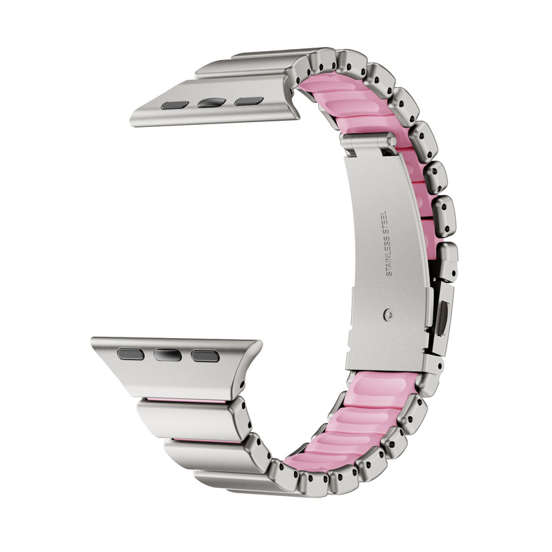 Stainless Steel Link Band with Fold-Over Clasp for Apple Watch