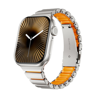 Stainless Steel Link Band with Fold-Over Clasp for Apple Watch
