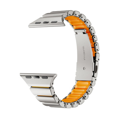 Stainless Steel Link Band with Fold-Over Clasp for Apple Watch