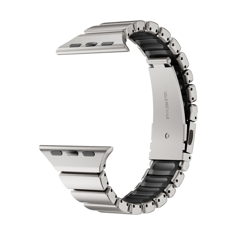 Stainless Steel Link Band with Fold-Over Clasp for Apple Watch