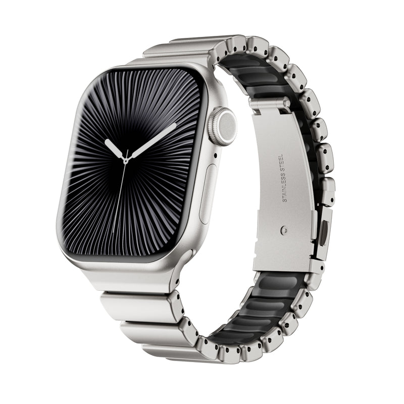 Stainless Steel Link Band with Fold-Over Clasp for Apple Watch