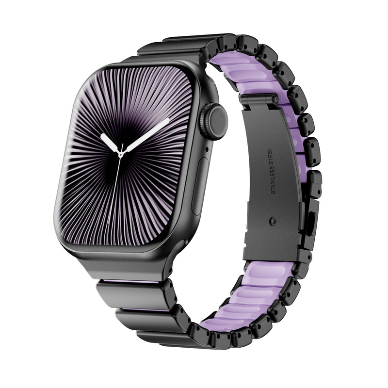 Stainless Steel Link Band with Fold-Over Clasp for Apple Watch