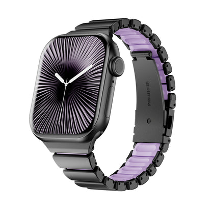 Stainless Steel Link Band with Fold-Over Clasp for Apple Watch