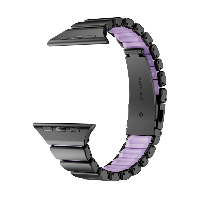 Stainless Steel Link Band with Fold-Over Clasp for Apple Watch