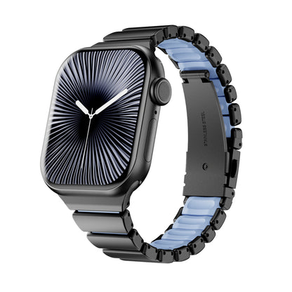 Stainless Steel Link Band with Fold-Over Clasp for Apple Watch
