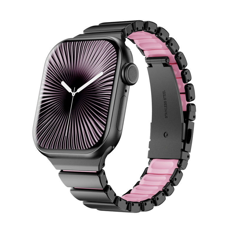 Stainless Steel Link Band with Fold-Over Clasp for Apple Watch