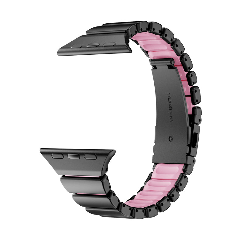 Stainless Steel Link Band with Fold-Over Clasp for Apple Watch