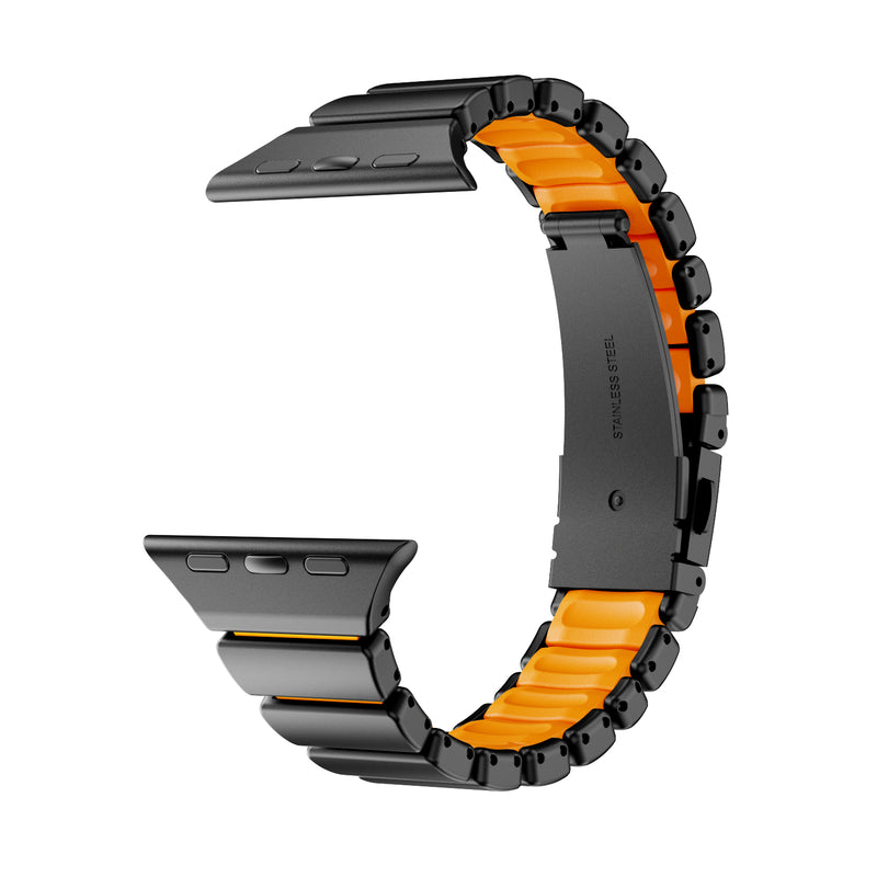 Stainless Steel Link Band with Fold-Over Clasp for Apple Watch