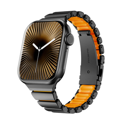 Stainless Steel Link Band with Fold-Over Clasp for Apple Watch