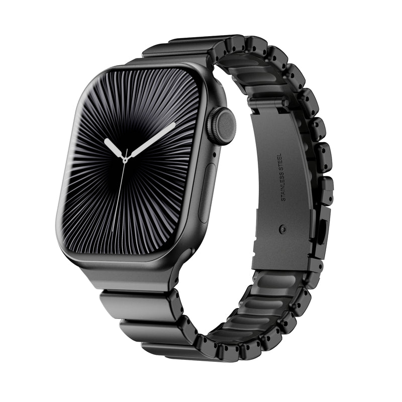 Stainless Steel Link Band with Fold-Over Clasp for Apple Watch