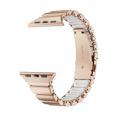 Stainless Steel Link Band with Fold-Over Clasp for Apple Watch
