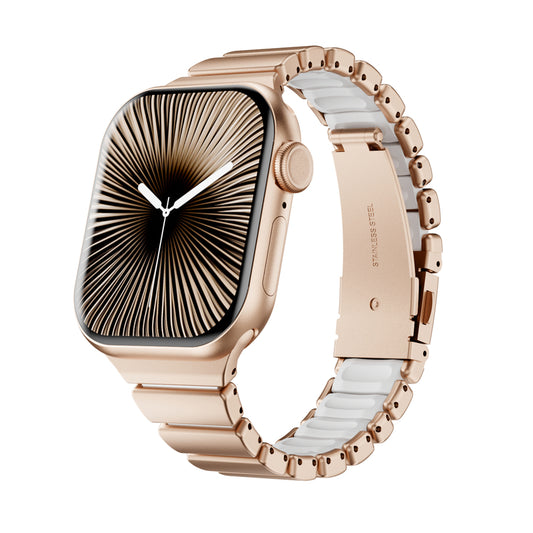 Stainless Steel Link Band with Fold-Over Clasp for Apple Watch