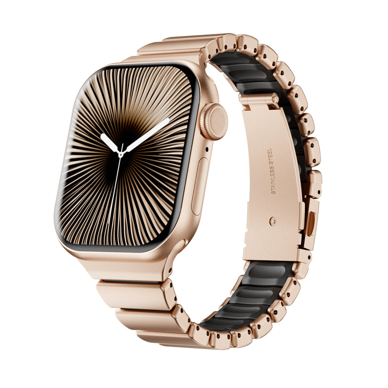 Stainless Steel Link Band with Fold-Over Clasp for Apple Watch