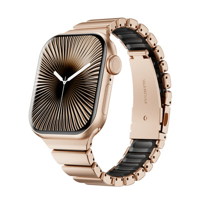 Stainless Steel Link Band with Fold-Over Clasp for Apple Watch