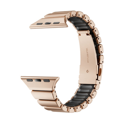 Stainless Steel Link Band with Fold-Over Clasp for Apple Watch