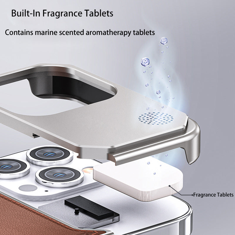 Funda de piel y aluminio con fragancia para iPhone